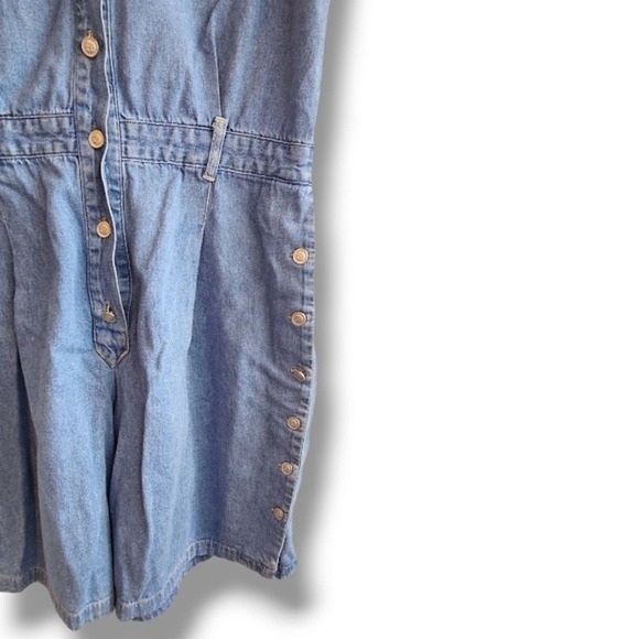 Vintage 90s Denim Blue Jean Cap Sleeve Button Down Romper Size Large - Picture 3 of 6